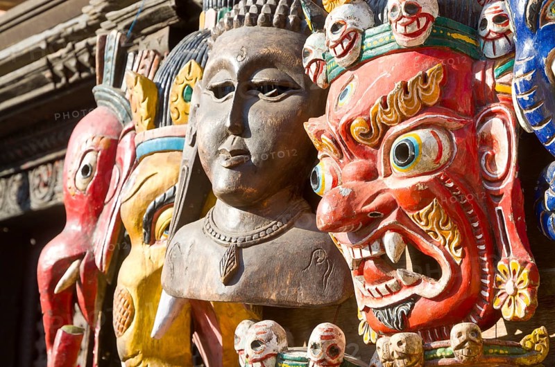 Wooden masks sold as souvenirs in Durbar Square