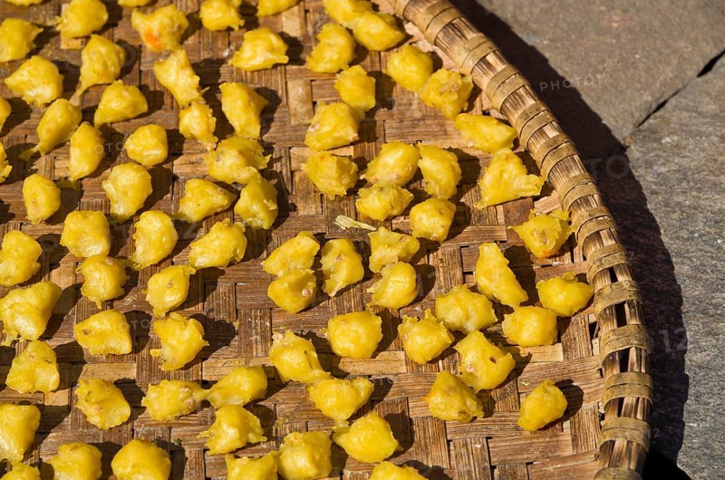 Mashed potatoes drying in the sun on a tablet