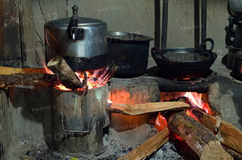 Pots on open fire in a typical nepali kitchen