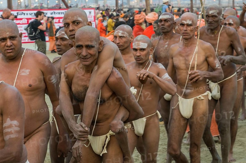 Walking back to the Akhara as part of the initiation of new sadhus