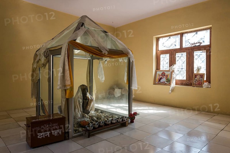Mummy of a monk from 15th century in a glas container at a temple
