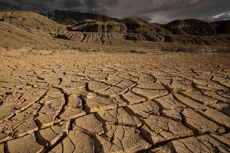 Mud cracking in drying lake