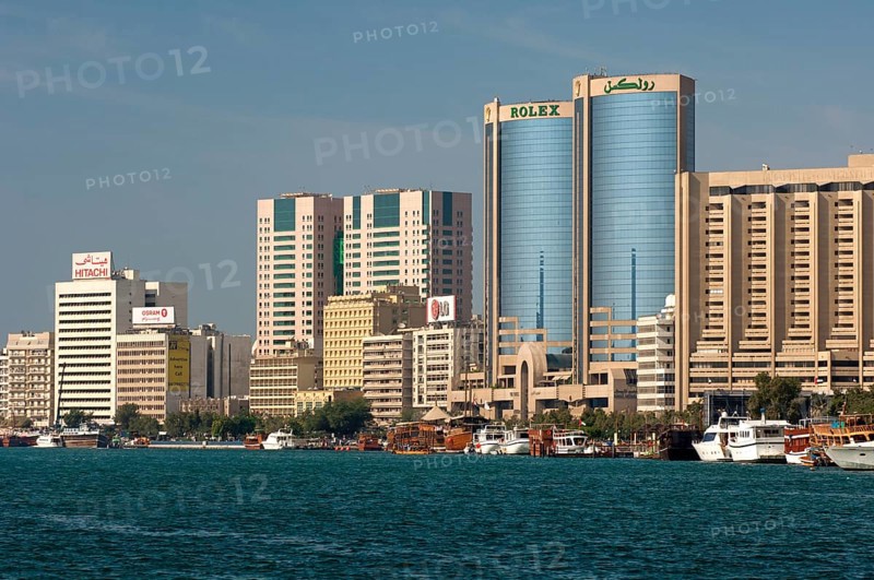Skyline of the Deira quarter with the Twin Towers at Dubai Creek