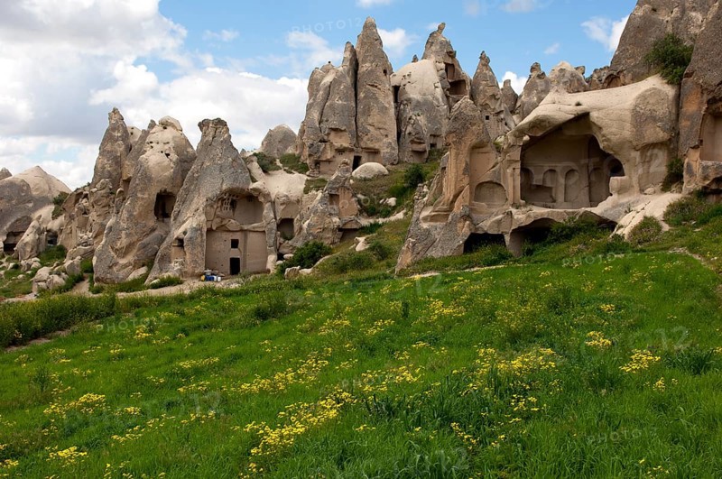 Heavily eroded tuff cones with exposed storage spaces