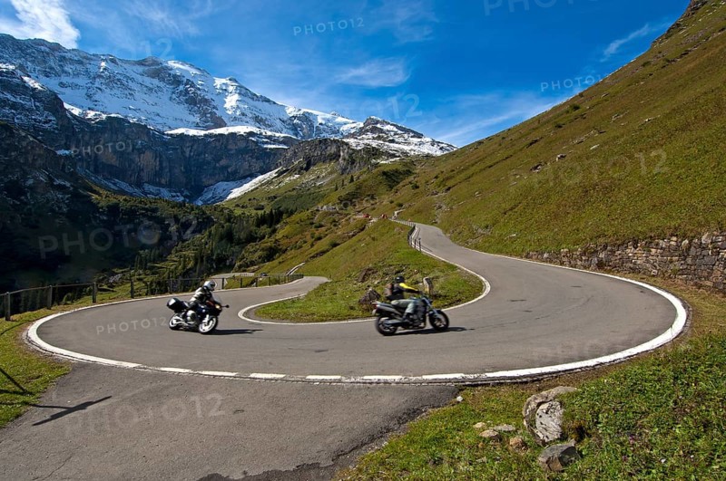 Motorcyclists in a hairpin curve
