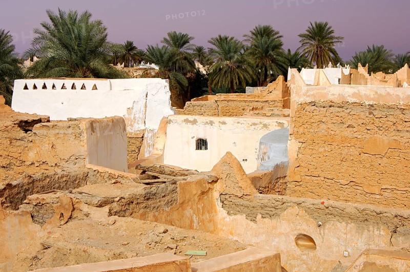 Crumbling adobe buildings in the old town of Ghadames