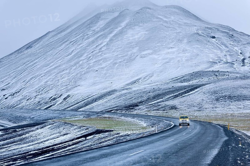 Snow-covered mountains along the ring road to Myvatn