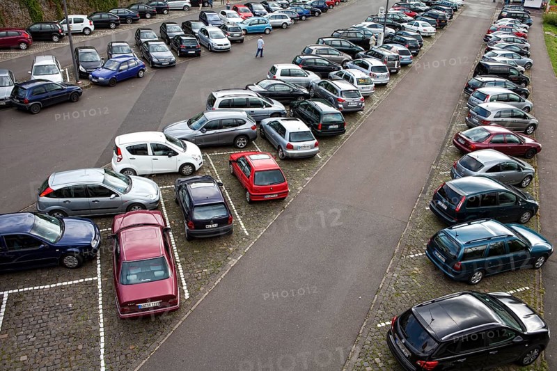 Car park with many parked cars