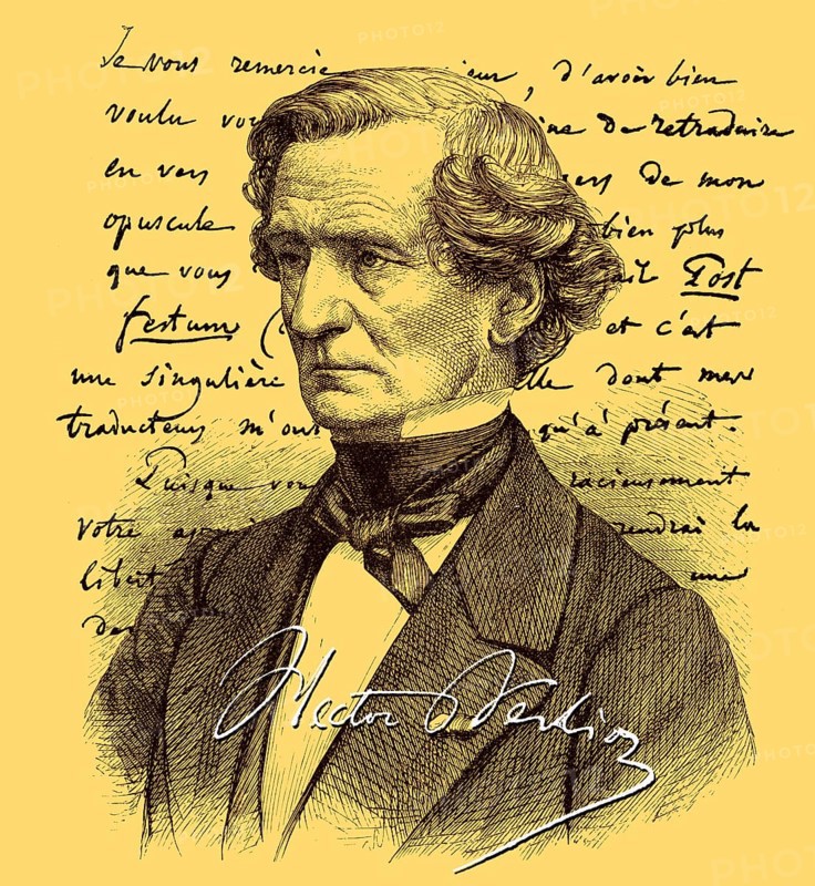 Historical manuscript with the portrait of Louis Hector Berlioz
