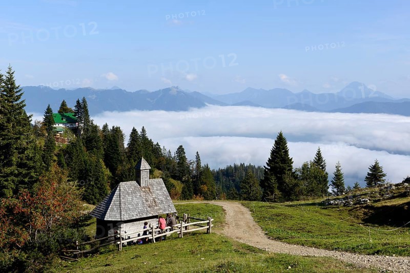 Sacred Heart Chapel on Stie Alm alpine pasture on Brauneck Mountain