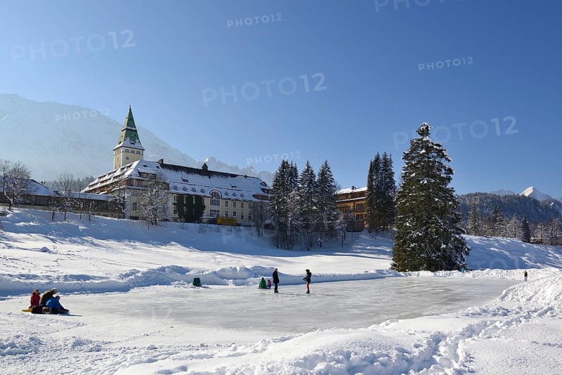 Natural ice rink in front of Schloss Elmau Castle Hotel