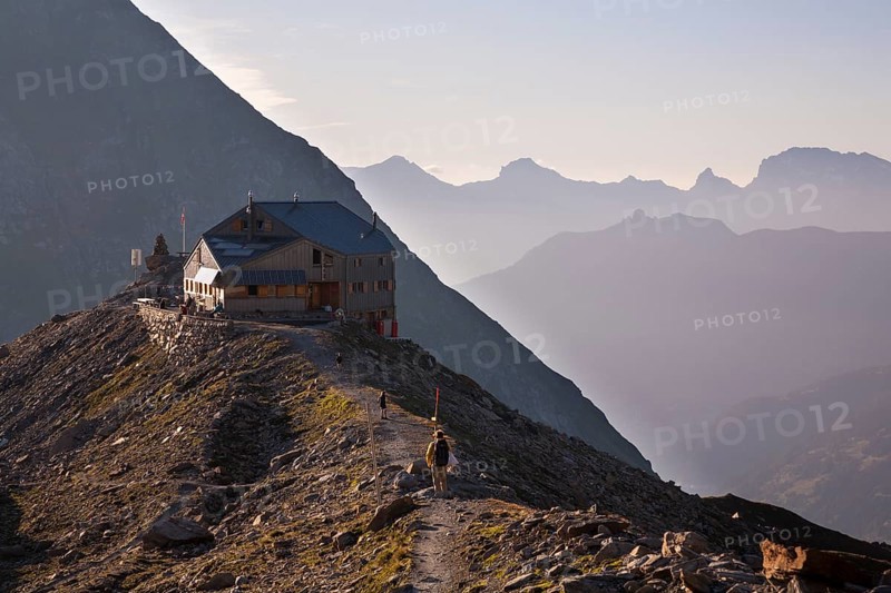 Hikers at the Cabane de Pannossiere refuge