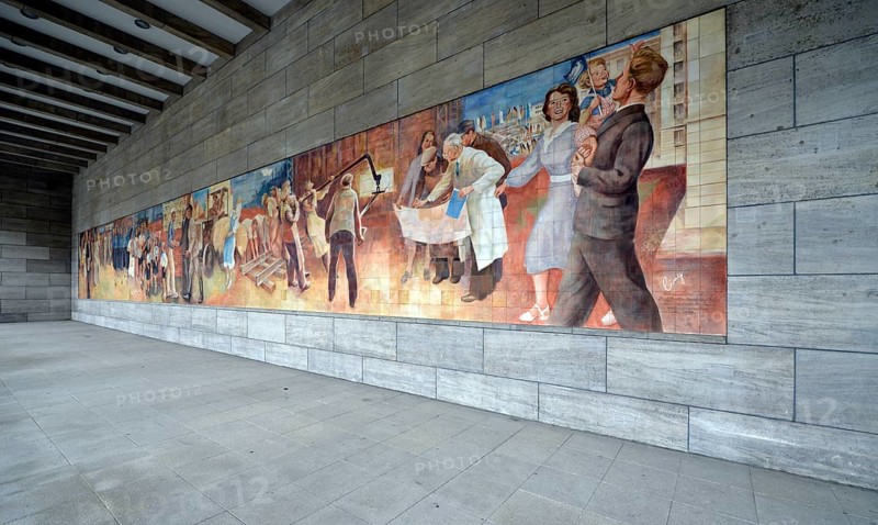 Mural 'Buildung the Republic' made from Meissen porcelain tiles by Max Lingner on the facade of the German Ministry of Finance