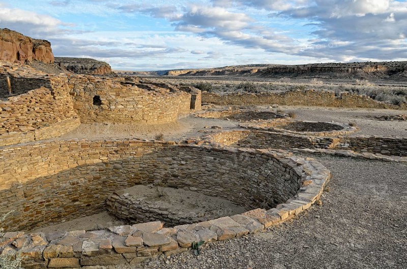 Remains of walls Ruins of the walls of houses and kivas in the evening sun