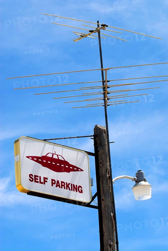 Parking sign for UFOs at the 'Little A'Le'Inn' pub