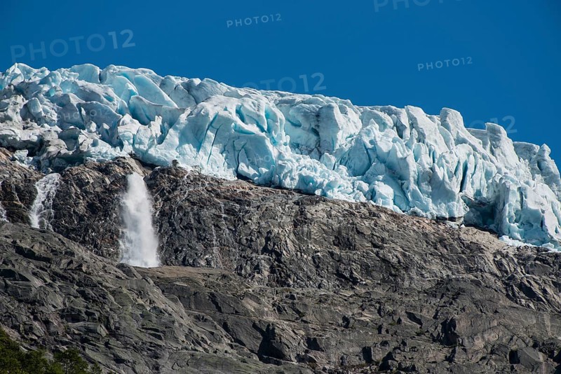 Seracs above steep rocks on Jostedalsbreen or Jostedal Glacier