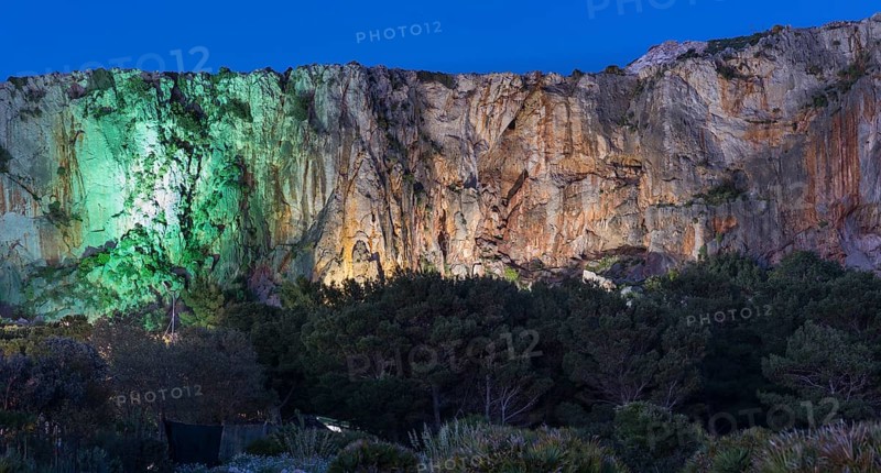 Illuminated rock for climbers at the El Bahira camping site