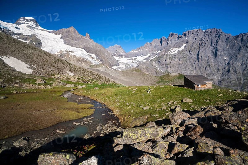 Schmadrihuette mountain hut with Tschingelfirn or Tschingel Glacier