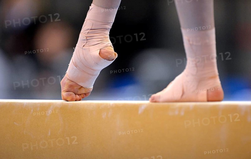 Detail view of a bandaged foot