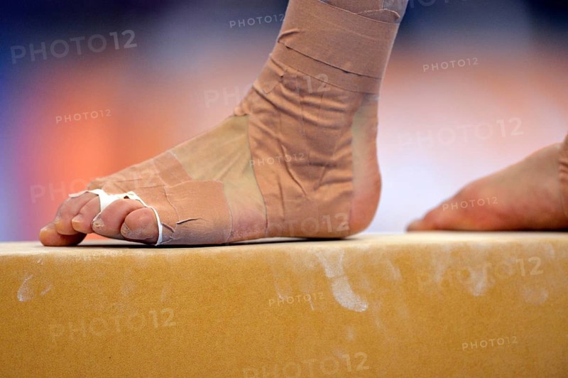 Detail view of a bandaged foot