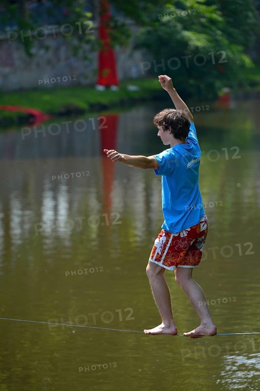 Boy balancing on a slackline