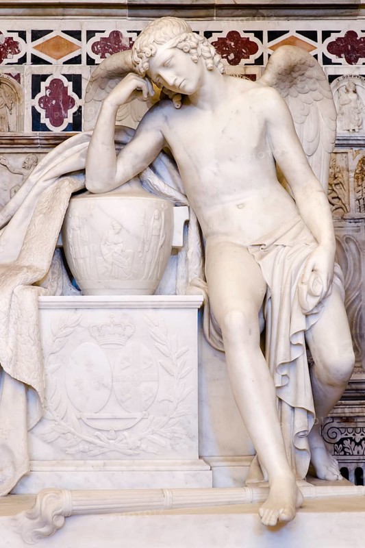 Tomb with an angel in the crypt of the Cathedral of Santa Maria di Castello