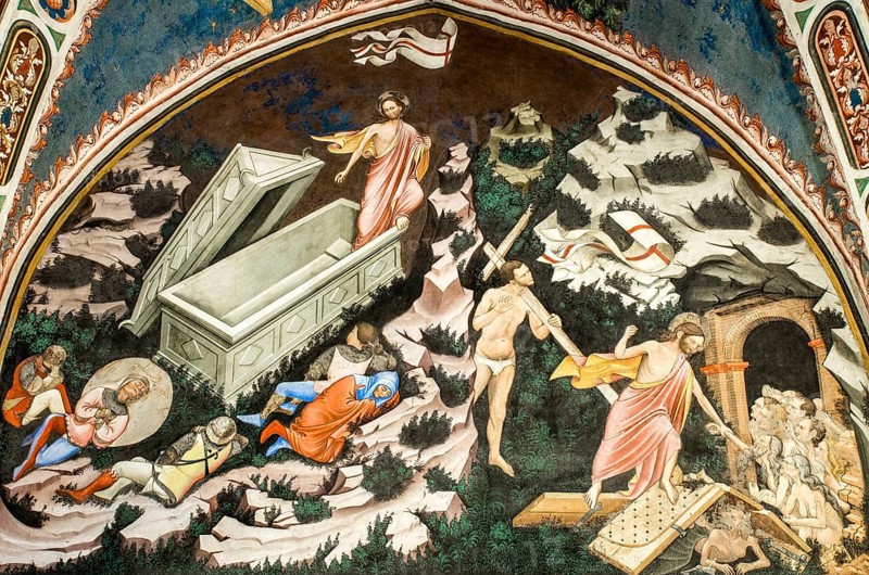 Fresco with resurrection of Christ and Christ in the limbo