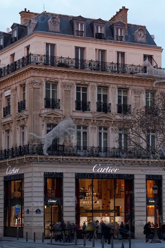 Cartier store on the Avenue des Champs Elysees in the evening