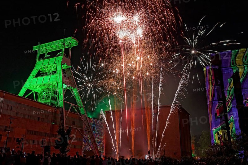 Fireworks over the disused coal mine of Zeche Ewald Colliery during ExtraSchicht