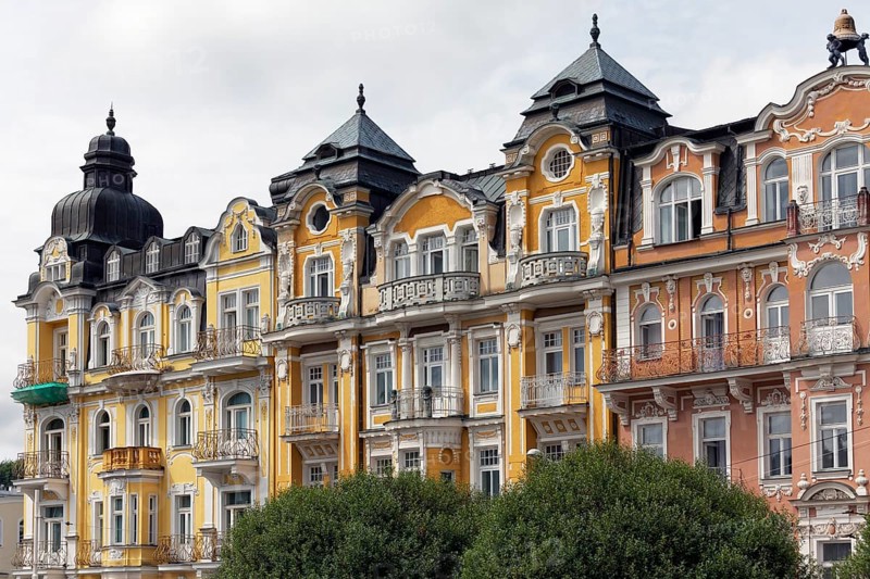 Row of houses with Gruenderzeit or the Founder Epoch facades