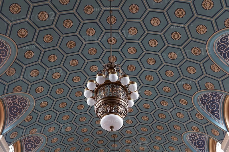 Painted ceiling with ceiling lamp in the station building
