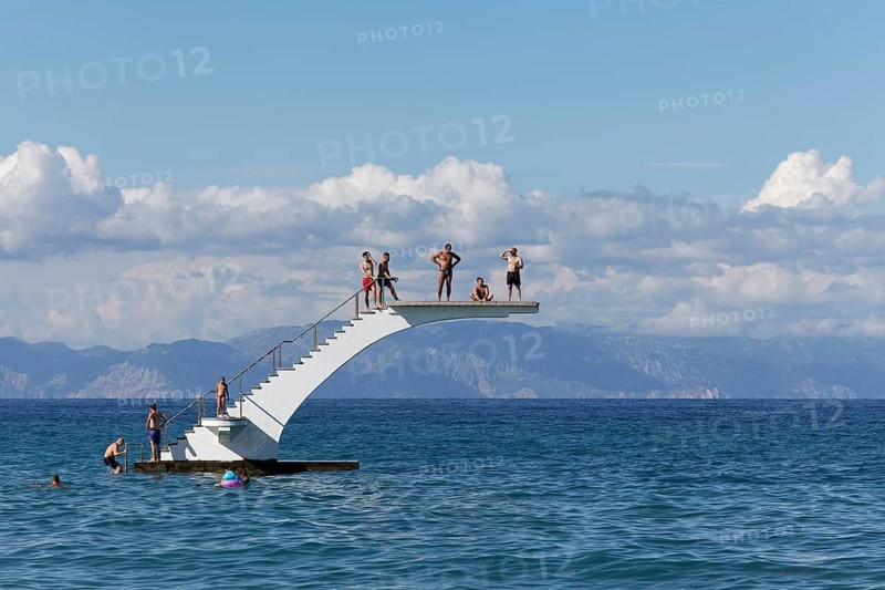 Free-standing diving platform in the sea