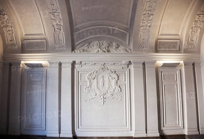 Restored hall with stucco in a historic Berlin building