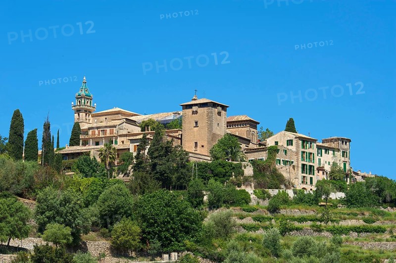Townscape with the Charterhouse or Royal Carthusian Monastery of Valldemossa