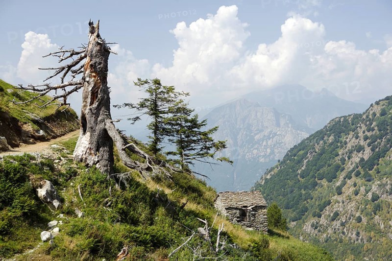 Small stone hut in the mountains