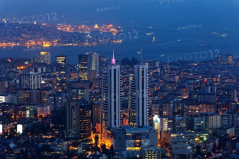 View from Istanbul Sapphire south with Bosphorus and Marmara Sea at dusk