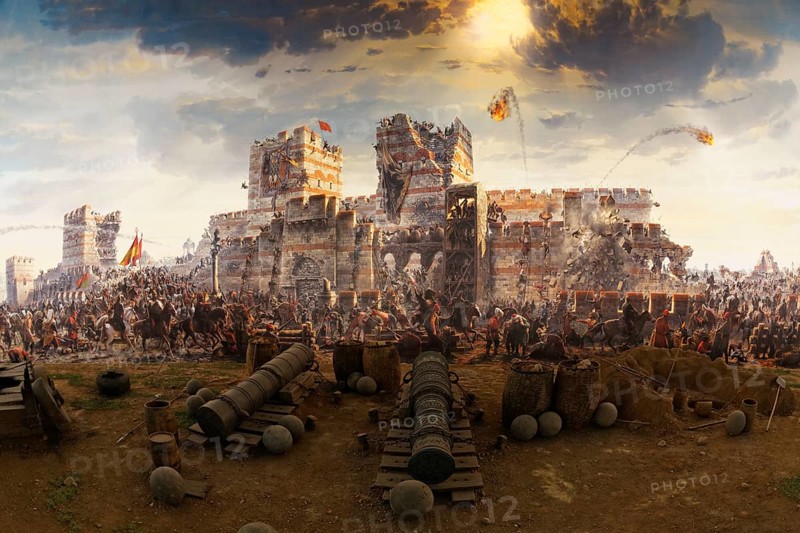 Painting of the conquest of Constantinople in 1453 by the Ottomans under Sultan Fatih Sultan Mehmed