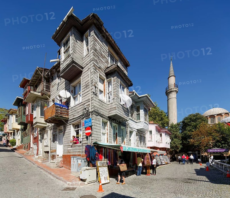 Wooden houses with bay windows