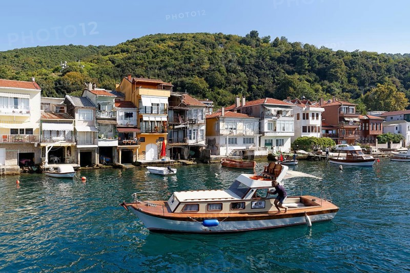 Houses with boat garages on the shore of the Bosphorus or Bosporus