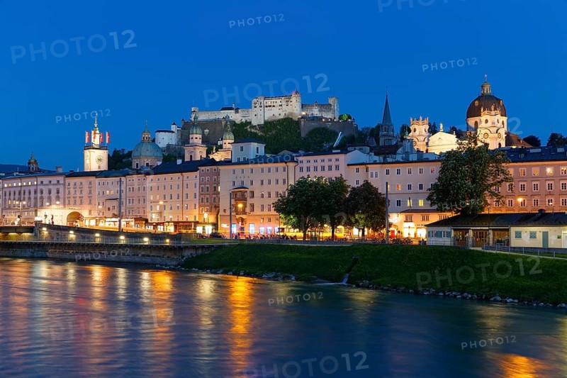 View from Makartsteg bridge over Salzach River towards the historic town centre