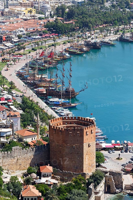 Historic town centre of Alanya with the port and Kizil Kule or Red Tower