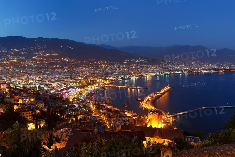 Historic town centre of Alanya with the port and Kizil Kule or Red Tower