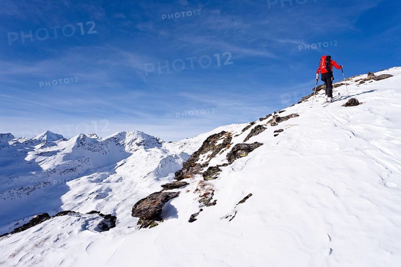 Cross-country skier ascending the Kalfanwand Mountain