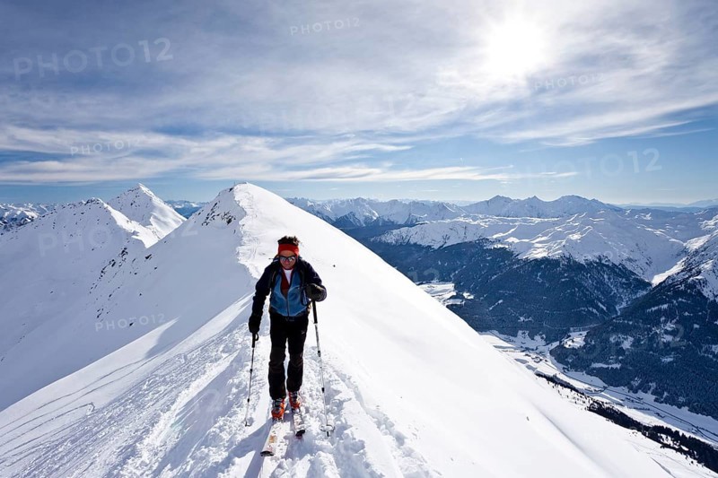 Cross-country skier ascending Ellesspitze Mountain