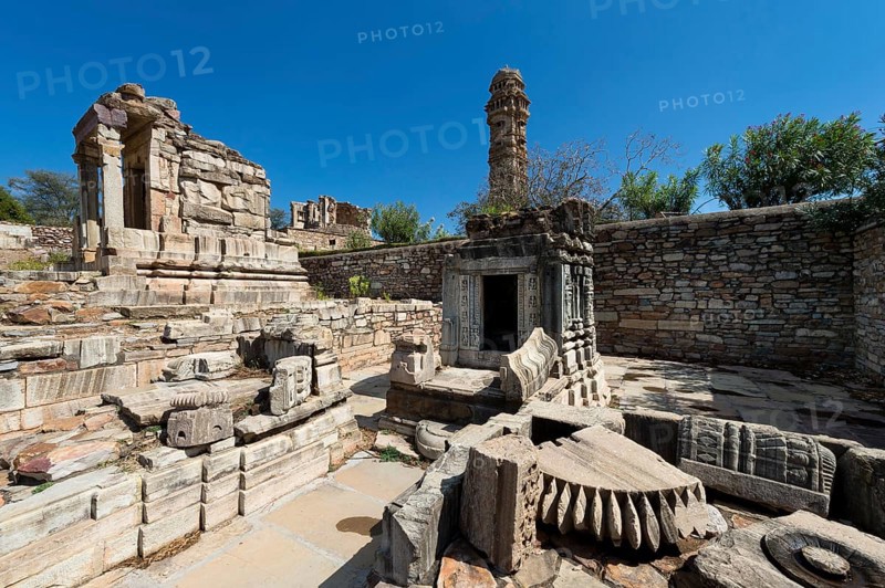 Temple ruins and Vijaya Stambha