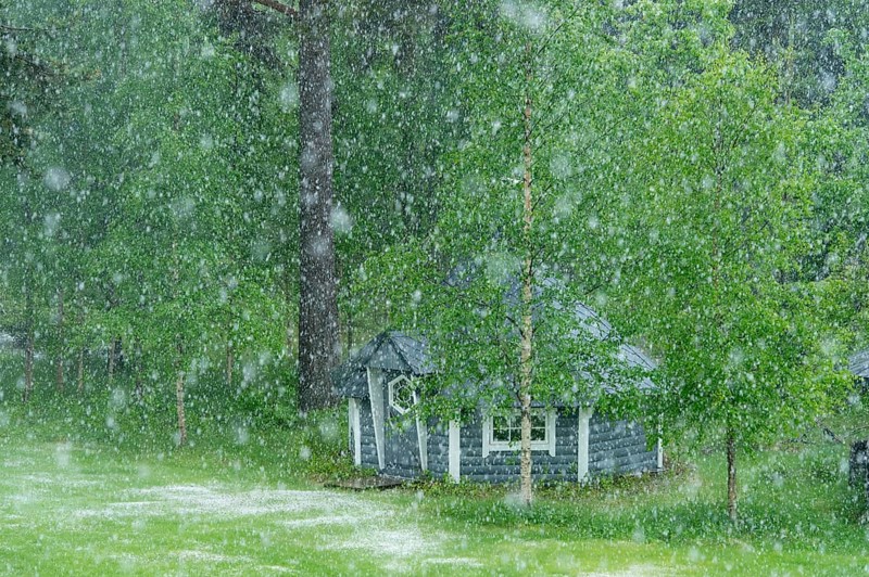 Finnish sauna in hail