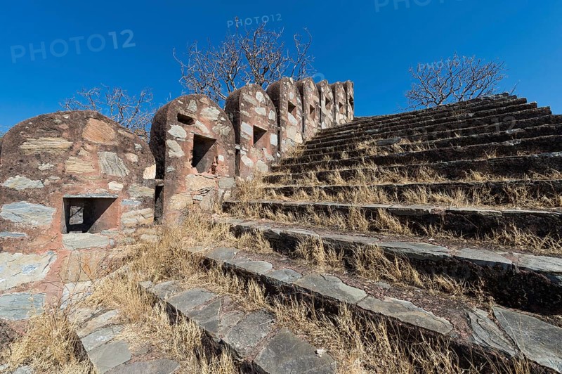 Battlements and stairs on a fortified wall