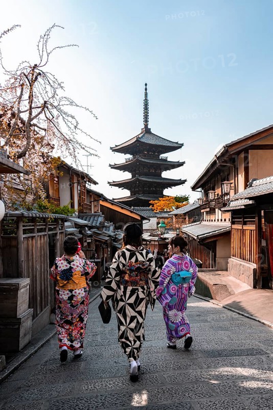Pedestrian with kimono