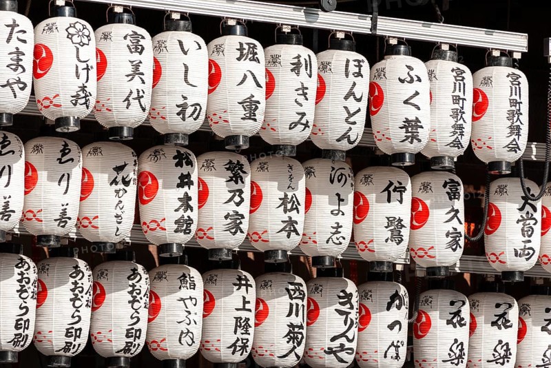 Paper lanterns with Japanese characters