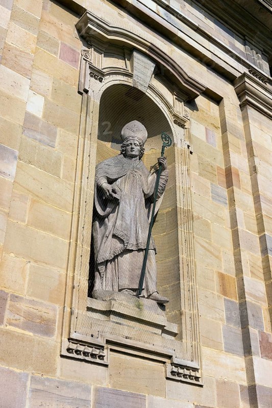 Statue of the monastery's founder Sturmius on the main portal of St. Salvator Cathedral of Fulda